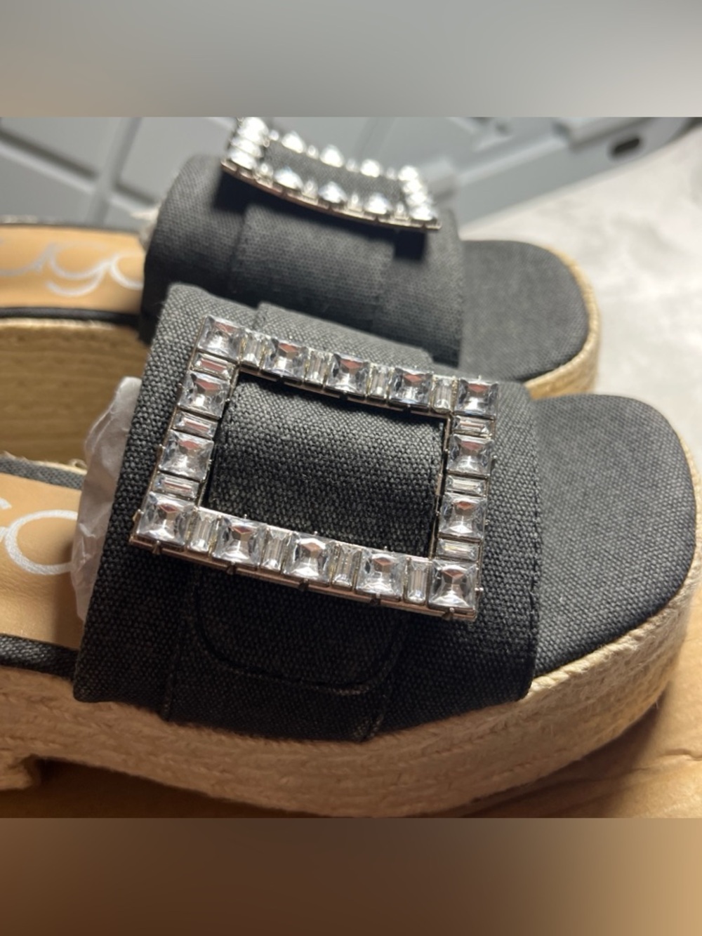 Women's Remote Embellished Buckle Espadrille  Sugar 6.5 M Black Washed Canvas